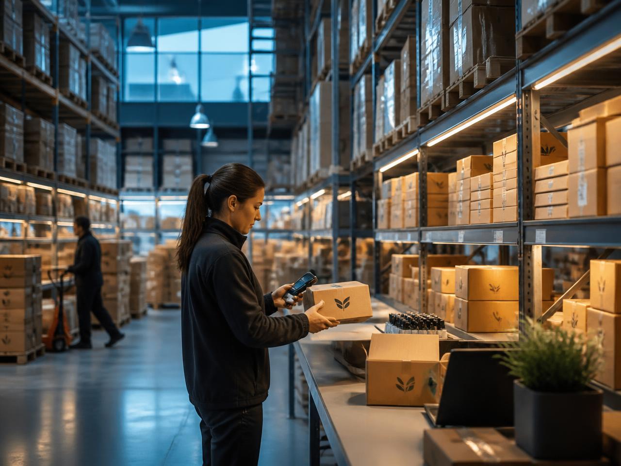 Team member scanning branded parcels in a European fulfilment centre